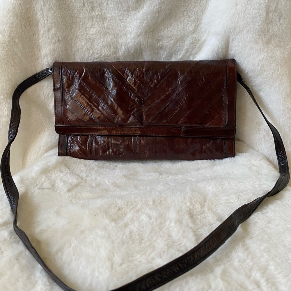 Eel brown Leather shoulder/Clutch Bag